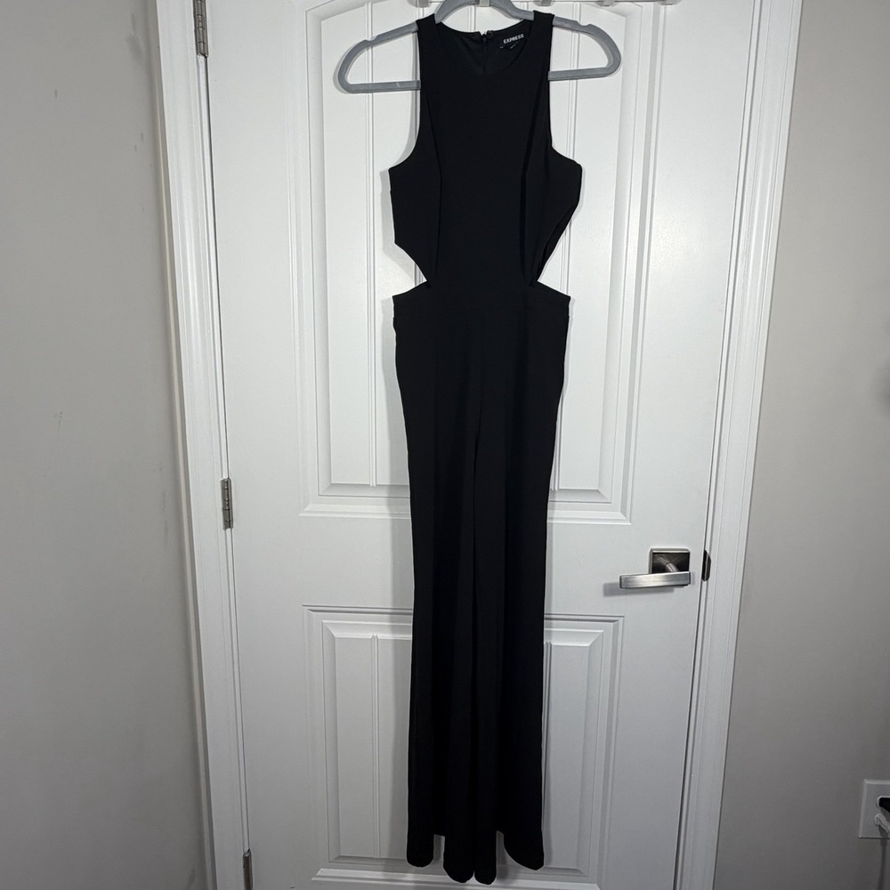 Express Black Side Cutout Sleeveless Maxi Romper XS Bodycon Evening Cocktail